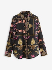 Black Floral Print Long Sleeve Collared Summer Shirt - Image 6 of 7
