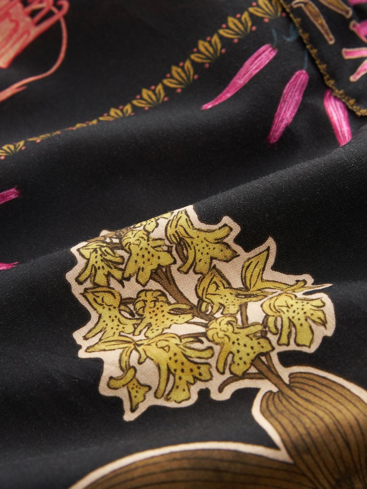 Black Floral Print Long Sleeve Collared Summer Shirt - Image 7 of 7