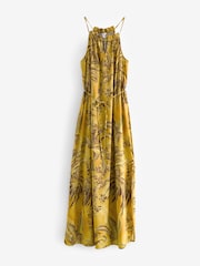 Ochre Yellow Leaf Print Strappy Maxi Summer Dress - Image 6 of 7