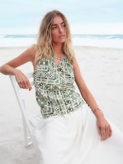 Green Tile Print Notch Neck Cami Top - Image 2 of 6