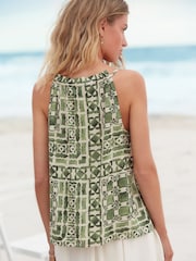 Green Tile Print Notch Neck Cami Top - Image 3 of 6