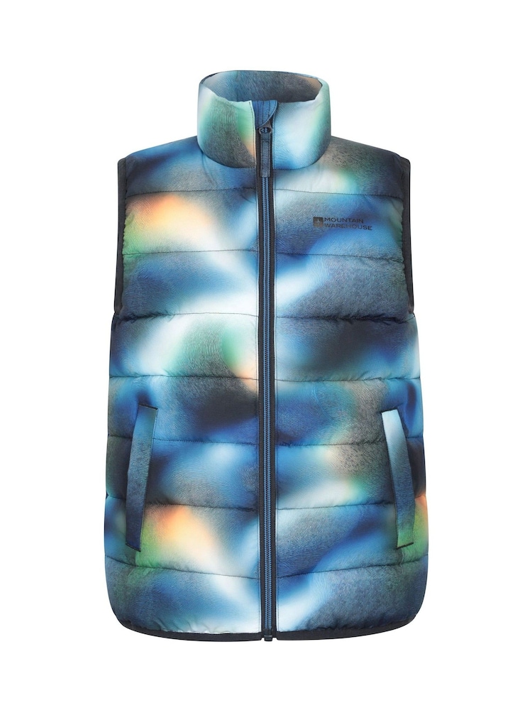 Mountain Warehouse Blue Rocko Kids Water Resistant Printed Padded Gilet - Image 1 of 4