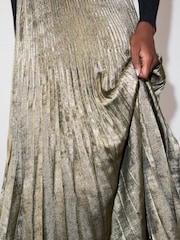Whistles Gold Metallic Pleated Midi Skirt - Image 3 of 4