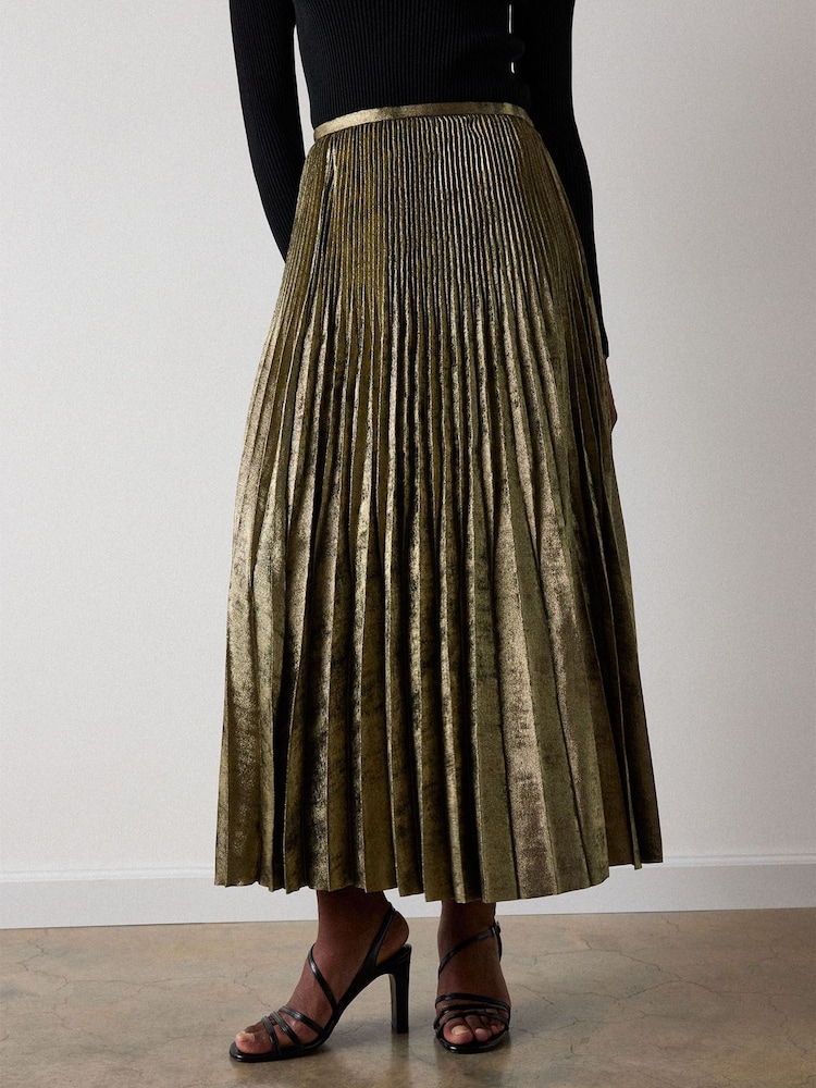 Whistles Gold Metallic Pleated Midi Skirt - Image 4 of 4 Whistles Gold Metallic Pleated Midi Skirt - Image 4 of 4