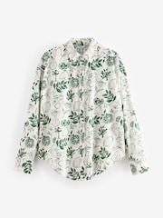 Ecru White/Green Print Long Sleeve Collared Summer Shirt - Image 5 of 6