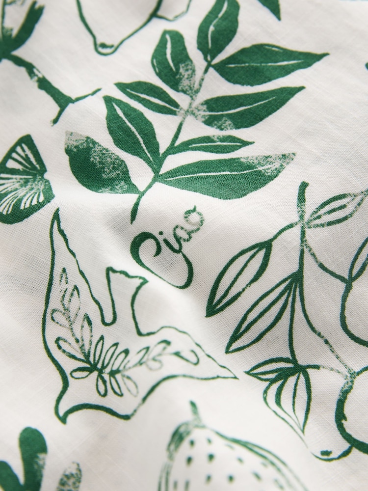 Ecru White/Green Print Long Sleeve Collared Summer Shirt - Image 6 of 6