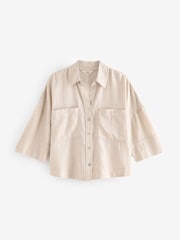 Stone Linen Blend Short Sleeve Safari Shirt - Image 5 of 6