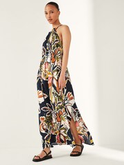 Navy Abstract Floral Strappy Maxi Summer Dress - Image 1 of 6