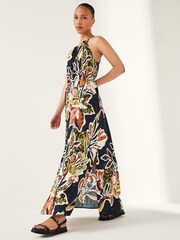 Navy Abstract Floral Strappy Maxi Summer Dress - Image 2 of 6