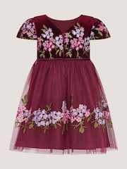 Monsoon Red Baby Ruby Floral Embroidered Velvet Party Dress - Image 3 of 3