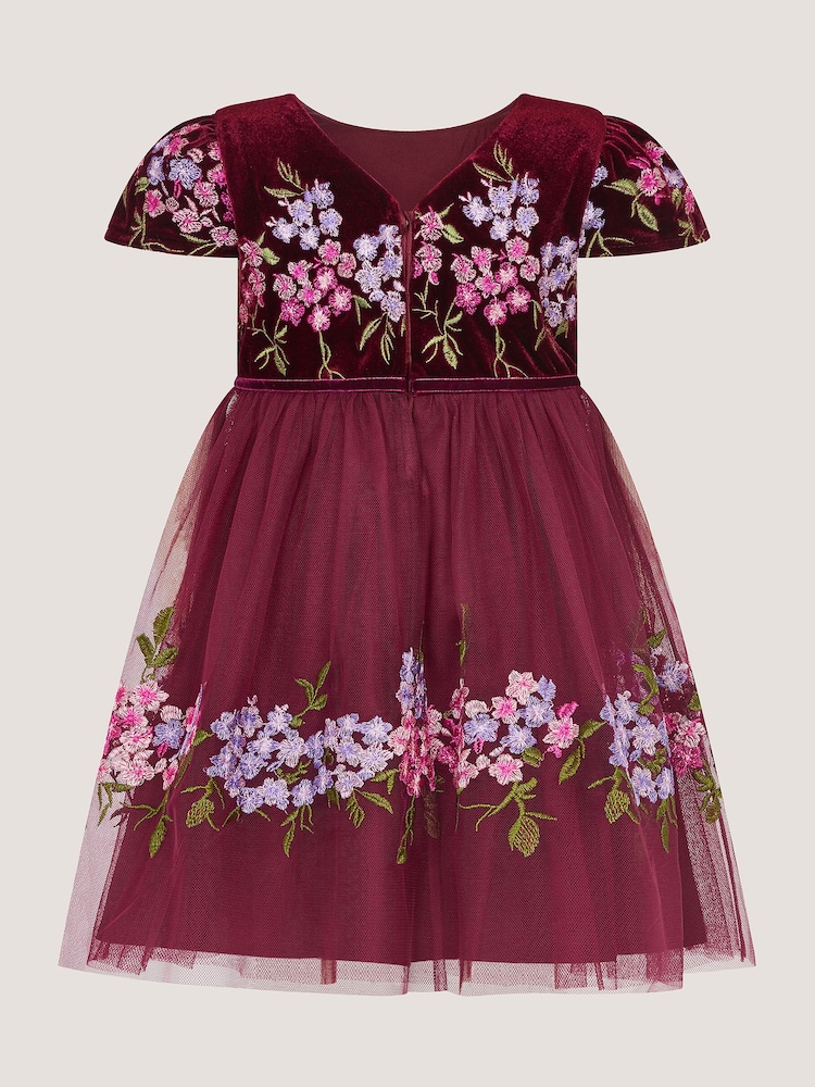 Monsoon Red Baby Ruby Floral Embroidered Velvet Party Dress - Image 3 of 3