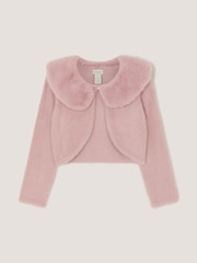 Monsoon Pink Detachable Collar Fuzzy Cardigan - Image 1 of 3