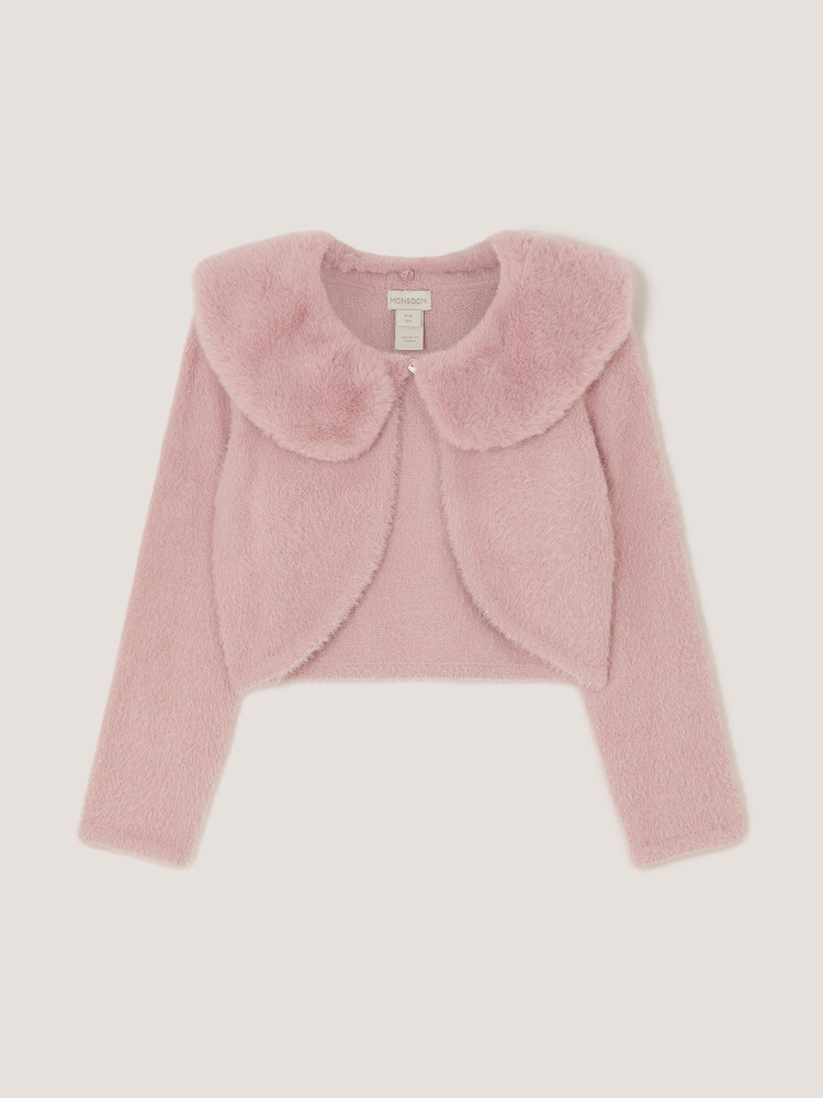 Monsoon Pink Detachable Collar Fuzzy Cardigan - Image 1 of 3 Monsoon Pink Detachable Collar Fuzzy Cardigan - Image 1 of 3