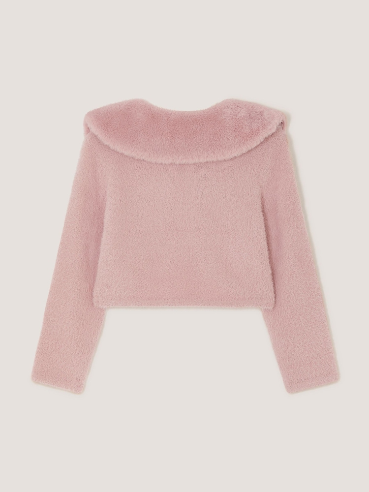 Monsoon Pink Detachable Collar Fuzzy Cardigan - Image 2 of 3 Monsoon Pink Detachable Collar Fuzzy Cardigan - Image 2 of 3