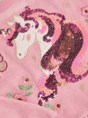 Monsoon Pink Unicorn Embellished Velour Dress - Image 4 of 4