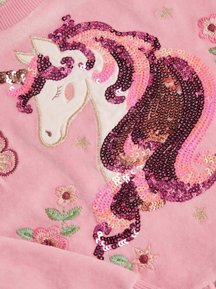 Monsoon Pink Unicorn Embellished Velour Dress - Image 4 of 4 Monsoon Pink Unicorn Embellished Velour Dress - Image 4 of 4