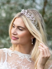 Ivory & Co Silver Utopia Leafy Crystal Headband - Image 2 of 5