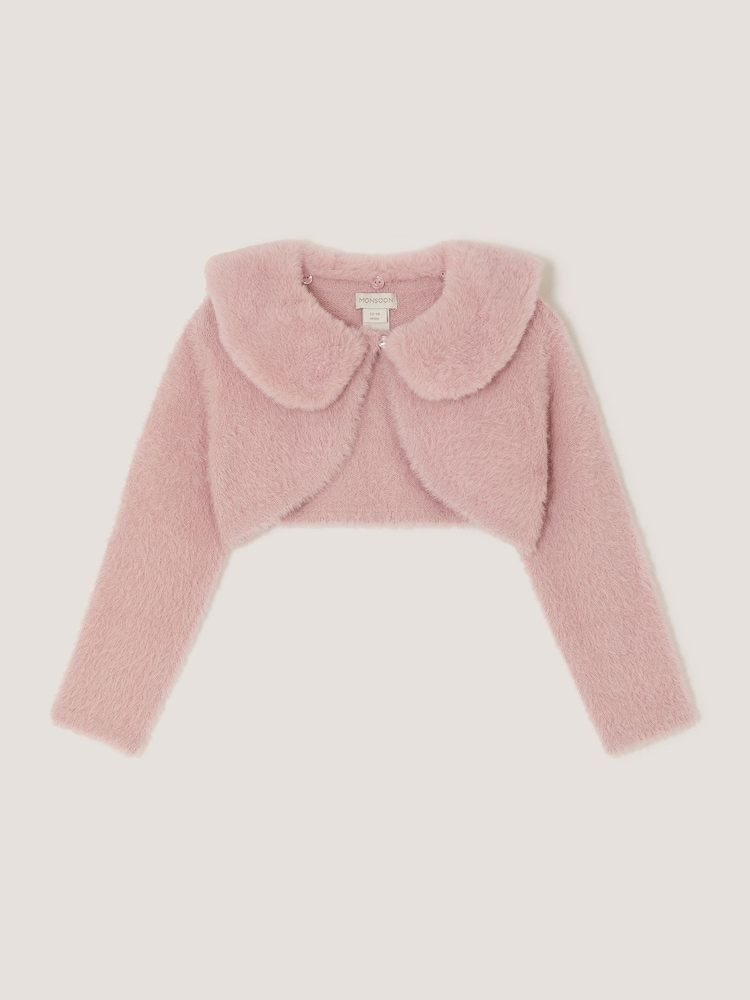 Monsoon Pink Baby Detachable Collar Fuzzy Cardigan - Image 1 of 3 Monsoon Pink Baby Detachable Collar Fuzzy Cardigan - Image 1 of 3