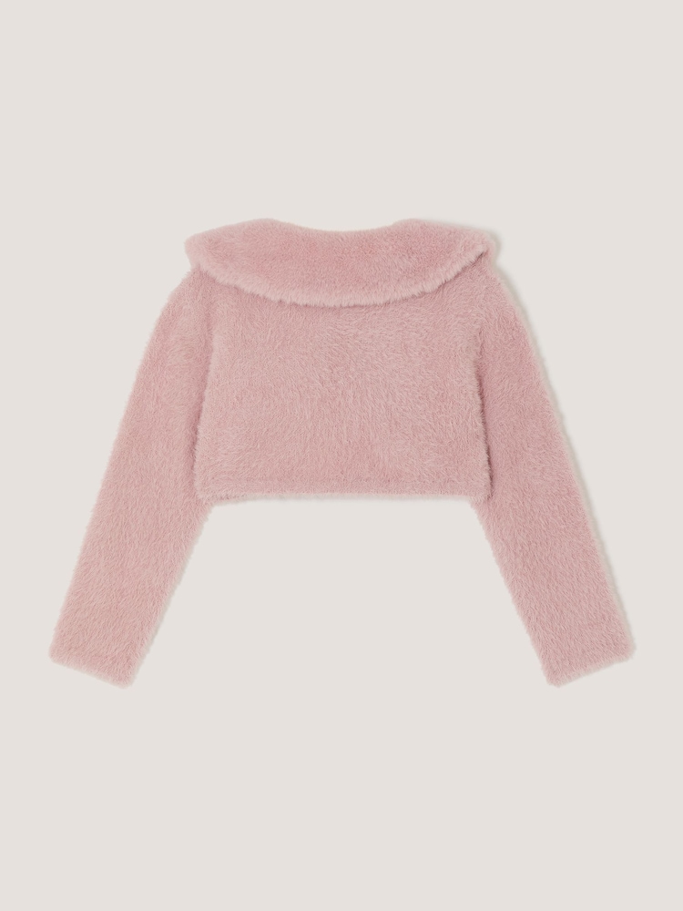 Monsoon Pink Baby Detachable Collar Fuzzy Cardigan - Image 2 of 3 Monsoon Pink Baby Detachable Collar Fuzzy Cardigan - Image 2 of 3