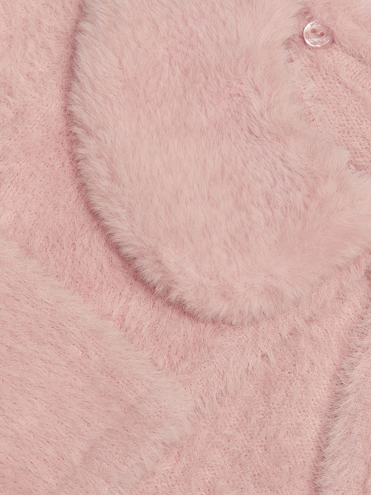 Monsoon Pink Baby Detachable Collar Fuzzy Cardigan - Image 3 of 3 Monsoon Pink Baby Detachable Collar Fuzzy Cardigan - Image 3 of 3