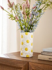 White Daisy Ceramic Cylinder Flower Vase - Image 1 of 6