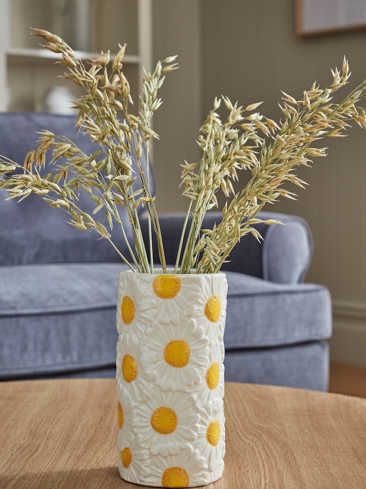 White Daisy Ceramic Cylinder Flower Vase - Image 2 of 6
