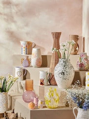 White Daisy Ceramic Cylinder Flower Vase - Image 4 of 6
