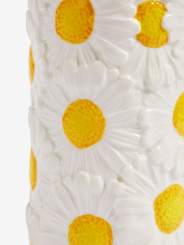 White Daisy Ceramic Cylinder Flower Vase - Image 6 of 6