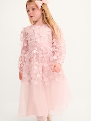 Monsoon Pink Oona Long Sleeve Floral Appliqué Party Dress - Image 1 of 4