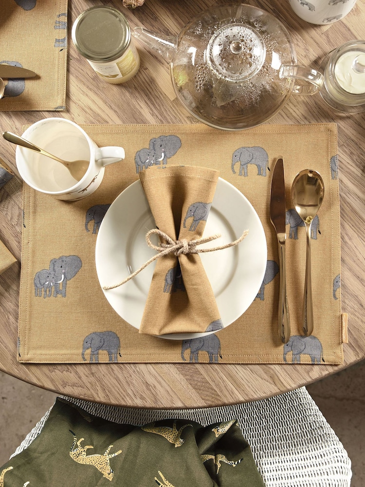Sophie Allport Set of 2 Yellow Elephant Fabric Placemats - Image 1 of 2