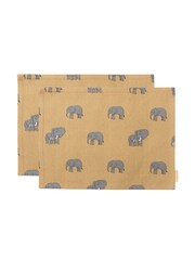 Sophie Allport Set of 2 Yellow Elephant Fabric Placemats - Image 2 of 2
