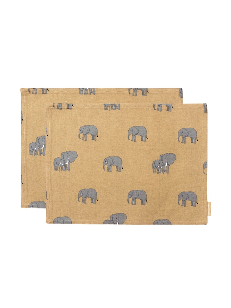 Sophie Allport Set of 2 Yellow Elephant Fabric Placemats - Image 2 of 2