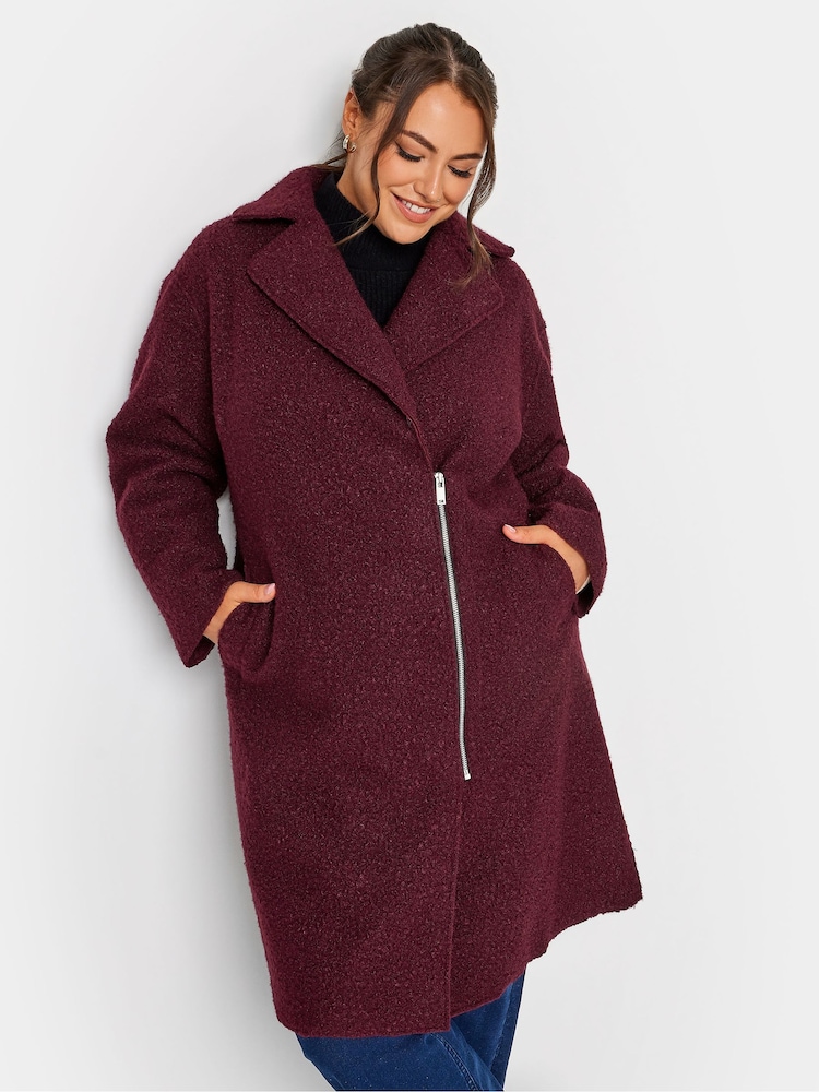 Yours Curve Red Boucle Biker Coat - Image 1 of 4