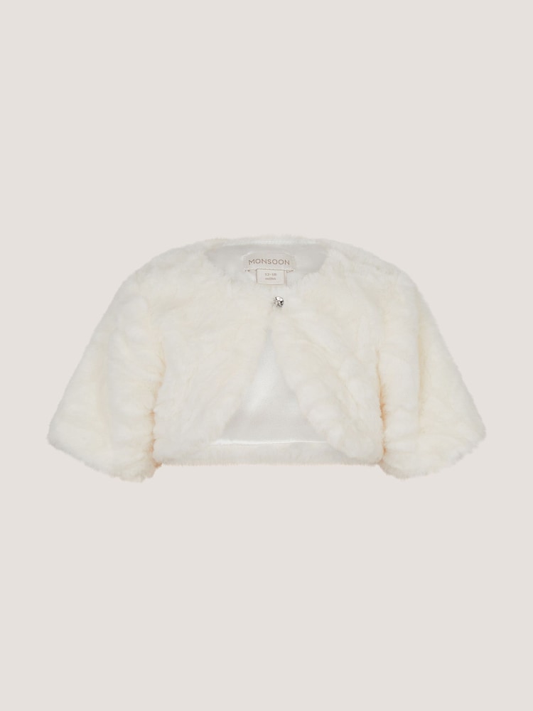 Monsoon Cream Baby Rose Faux Fur Cardigan - Image 2 of 4 Monsoon Cream Baby Rose Faux Fur Cardigan - Image 2 of 4