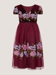 Monsoon Red Ruby Floral Embroidered Velvet Party Dress - Image 3 of 4