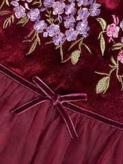 Monsoon Red Ruby Floral Embroidered Velvet Party Dress - Image 4 of 4
