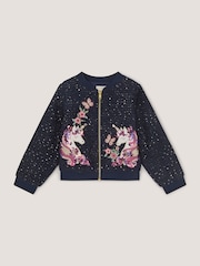 Chaqueta bomber tejida con lentejuelas y unicornios de Monsoon - Imagen 2 de 4