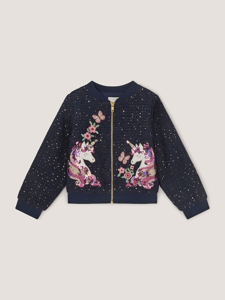 Chaqueta bomber tejida con lentejuelas y unicornios de Monsoon - Imagen 2 de 4 Chaqueta bomber tejida con lentejuelas y unicornios de Monsoon - Imagen 2 de 4