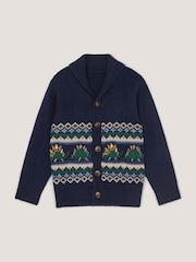 Monsoon Blue Dinosaur Fair Isle Cardigan - Image 1 of 3
