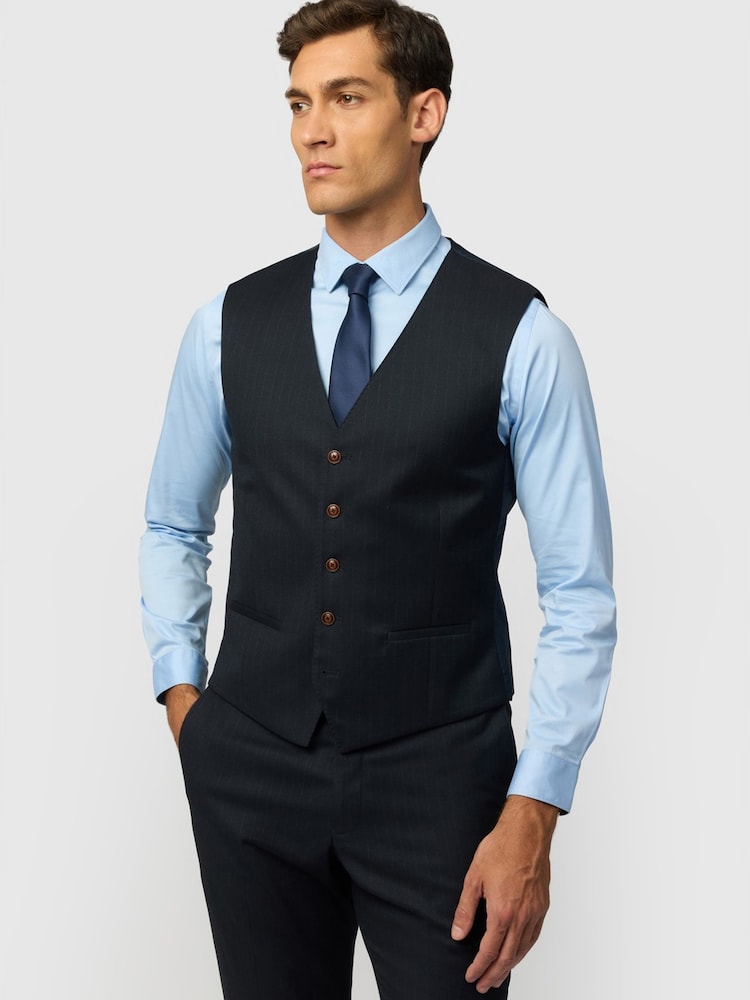Antique Rogue Black Slim Fit Stretch Flannel Arlen Pinstripe Waistcoat - Image 1 of 2 Antique Rogue Black Slim Fit Stretch Flannel Arlen Pinstripe Waistcoat - Image 1 of 2