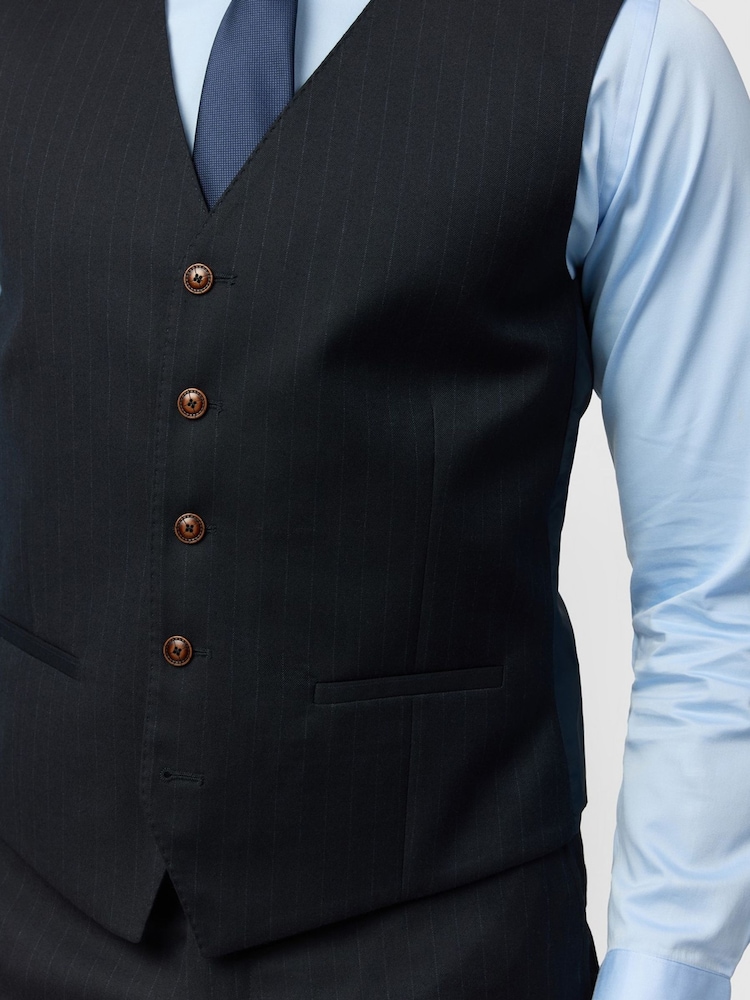 Antique Rogue Black Slim Fit Stretch Flannel Arlen Pinstripe Waistcoat - Image 2 of 2 Antique Rogue Black Slim Fit Stretch Flannel Arlen Pinstripe Waistcoat - Image 2 of 2