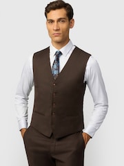Antique Rogue Brown Slim Fit Harley  Flannel Waistcoat - Image 1 of 2