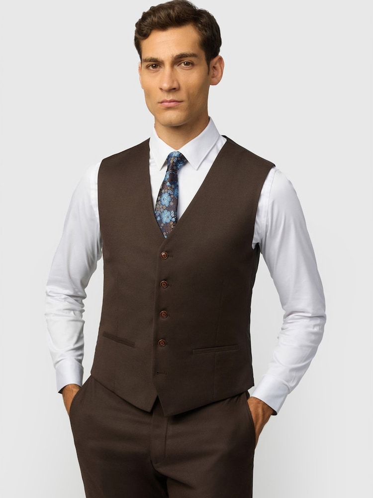 Antique Rogue Brown Slim Fit Harley  Flannel Waistcoat - Image 1 of 2