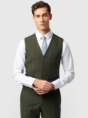 Antique Rogue Green Slim Fit Hooper  And  Check Tweed Waistcoat - Image 1 of 2