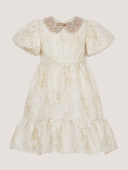 Monsoon Gold Josephine Puff Sleeve Jacquard Party Dress - Image 2 of 3