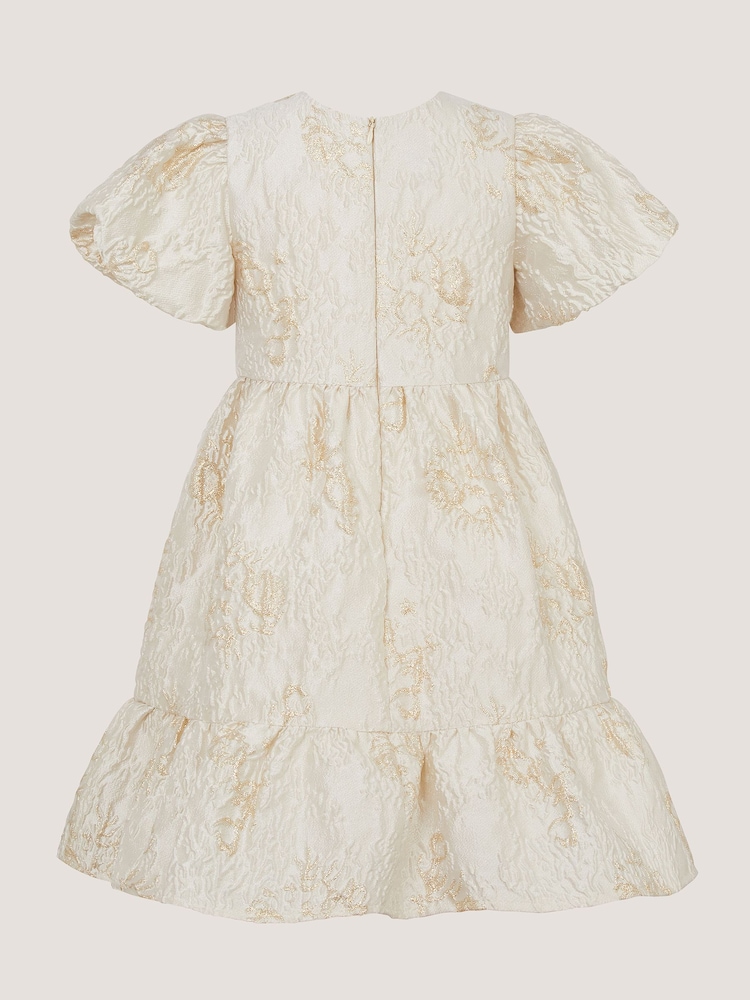 Monsoon Gold Josephine Puff Sleeve Jacquard Party Dress - Image 3 of 3