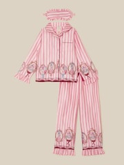 Monsoon Pink Fairytale Stripe Satin Long Pyjamas & Sleep Mask Set - Image 1 of 3