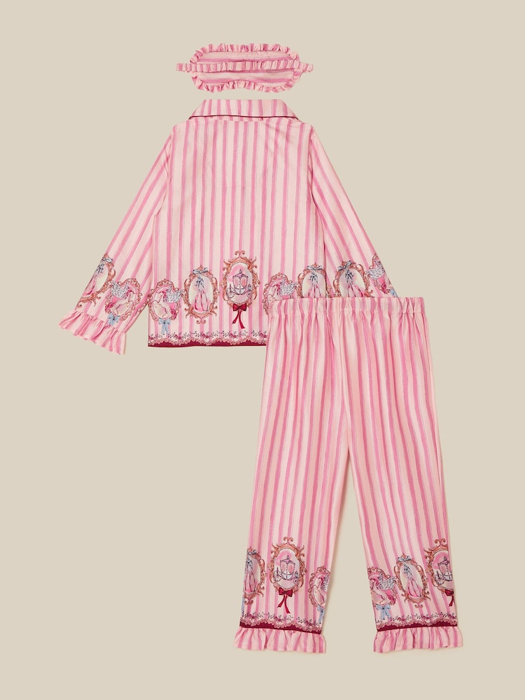 Monsoon Pink Fairytale Stripe Satin Long Pyjamas & Sleep Mask Set - Image 2 of 3