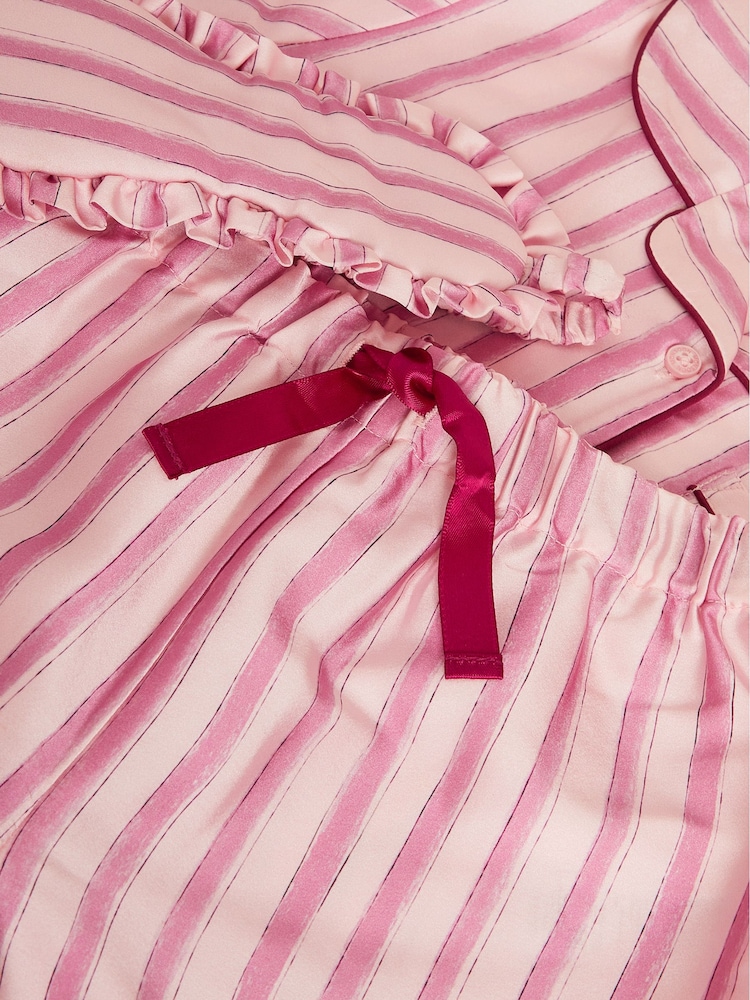 Monsoon Pink Fairytale Stripe Satin Long Pyjamas & Sleep Mask Set - Image 3 of 3