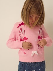 Monsoon Pink Candy Cane Christmas Jumper - Image 1 of 4